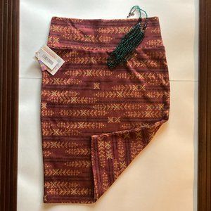 LuLaRoe Womens Brown Cassie Print Knee Length Pull On Straight Pencil Skirt Sz S